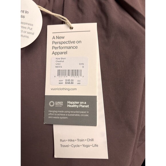 Vuori Men’s Kore Lined Shorts 7.5" Inseam Color Chestnut Brown Small New - Picture 3 of 4